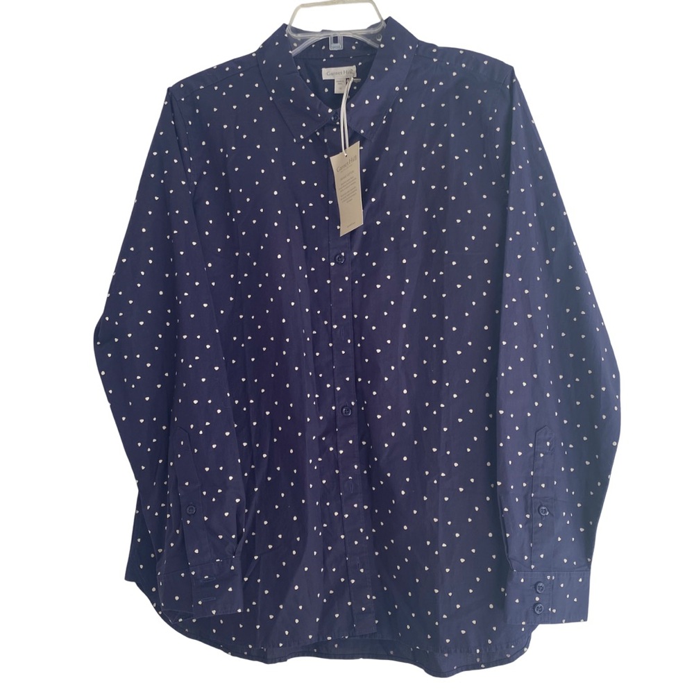 Garnet Hill Polka Dot Blouse Blue White 100% Organic  Cotton Women’s Size 12 NWT